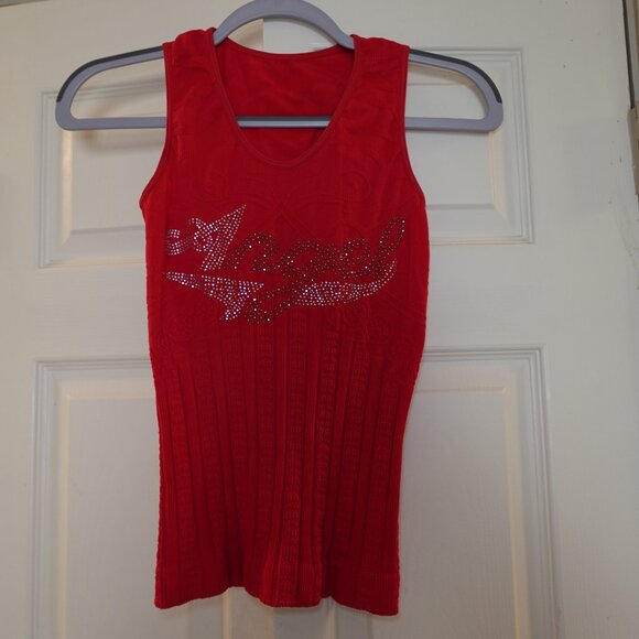 Y2K Red Gemstone "ANGEL" Bodycon Tank Top - Picture 2 of 5